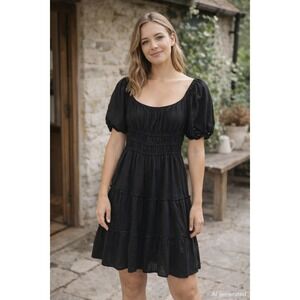 Altar'd‎ State Womens Dress Sz S Black Puff Sleeve Smocked Cottage Milkmaid Boho
